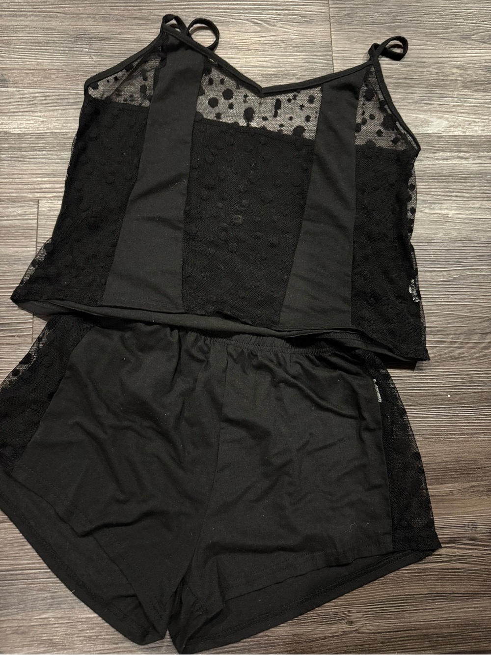 Black Sheer Dot Cami & Shorts Sleep Set
